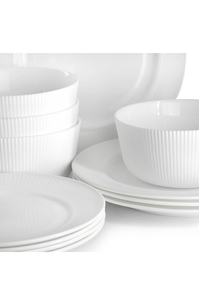 Gibson Ultra Swanton Stripe 12 Piece Break-Resistant Opal Glass Dinnerware Set, Alternate, color, White