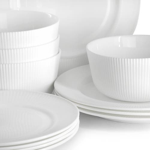 Gibson Ultra Swanton Stripe 12 Piece Break-resistant Opal Glass Dinnerware Set In White