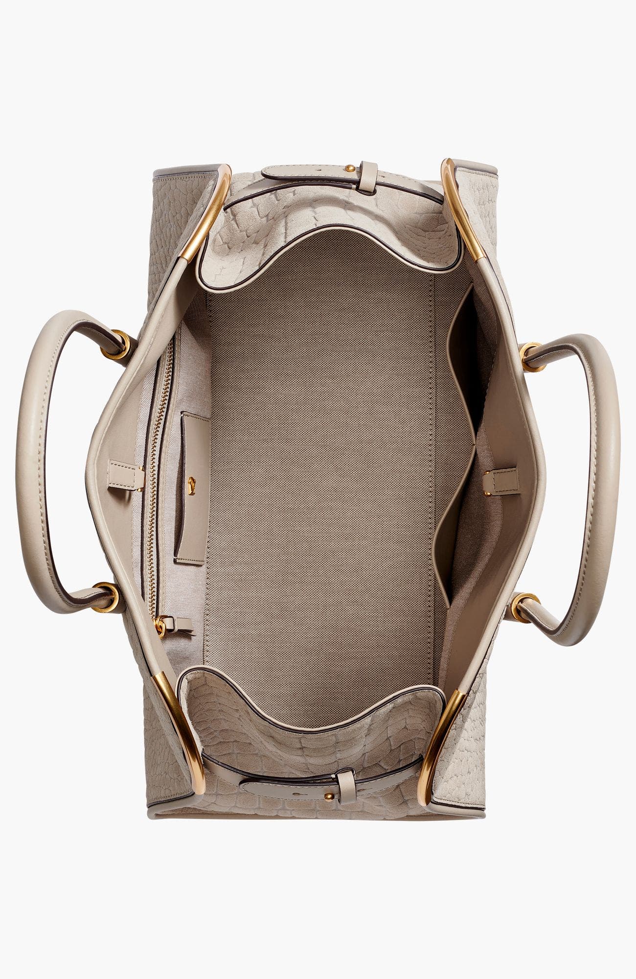 Satin Croc-Effect Suede Tote, Alternate, color, Moth