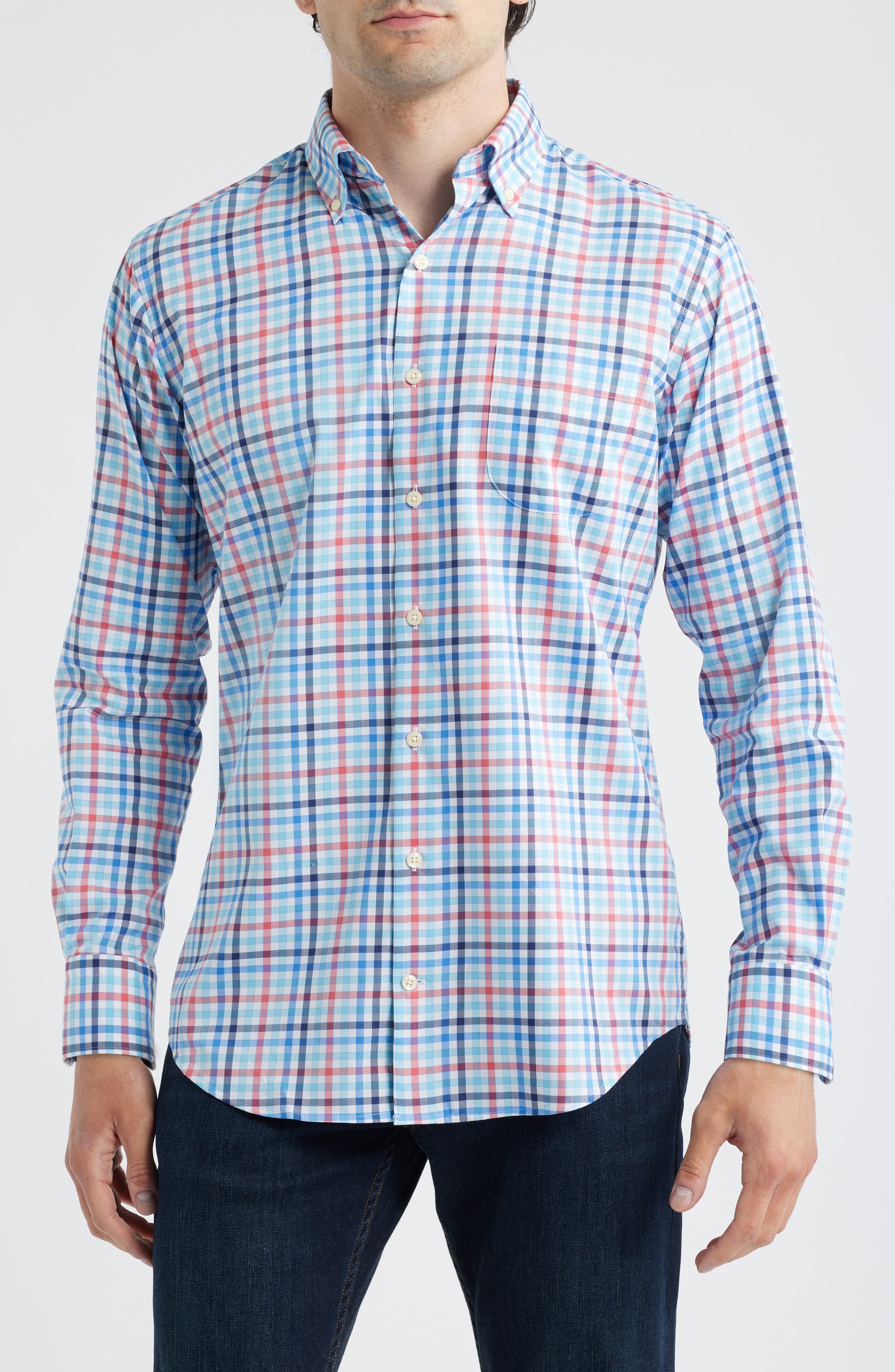 Peter Millar Chambly Crown Lite Check Performance Button-Down Shirt