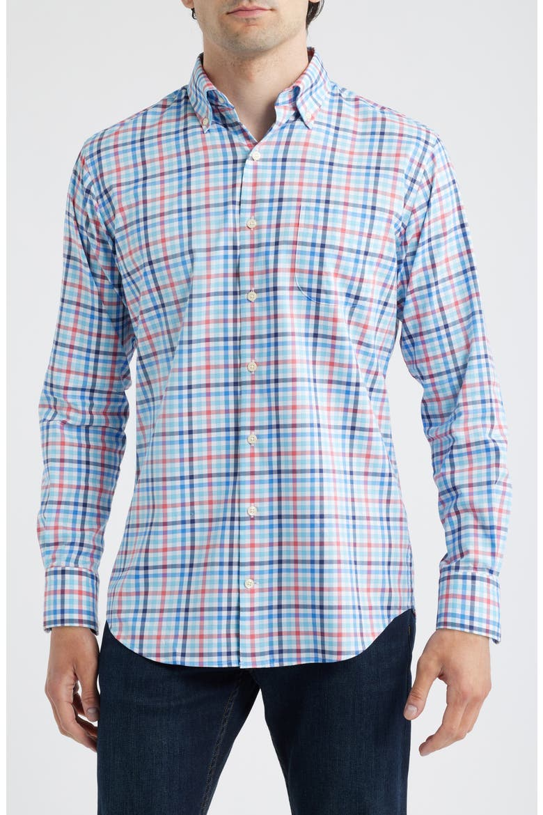 Chambly Crown Lite Check Performance Button-Down Shirt, Main, color, SEAPORT BLUE