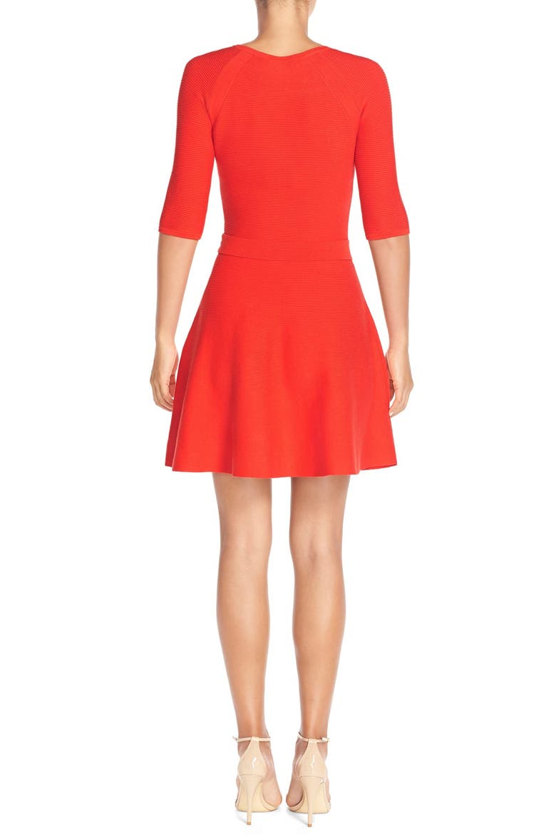 'Candence' Ribbed Skater Sweater Dress, Alternate, color, RUBY