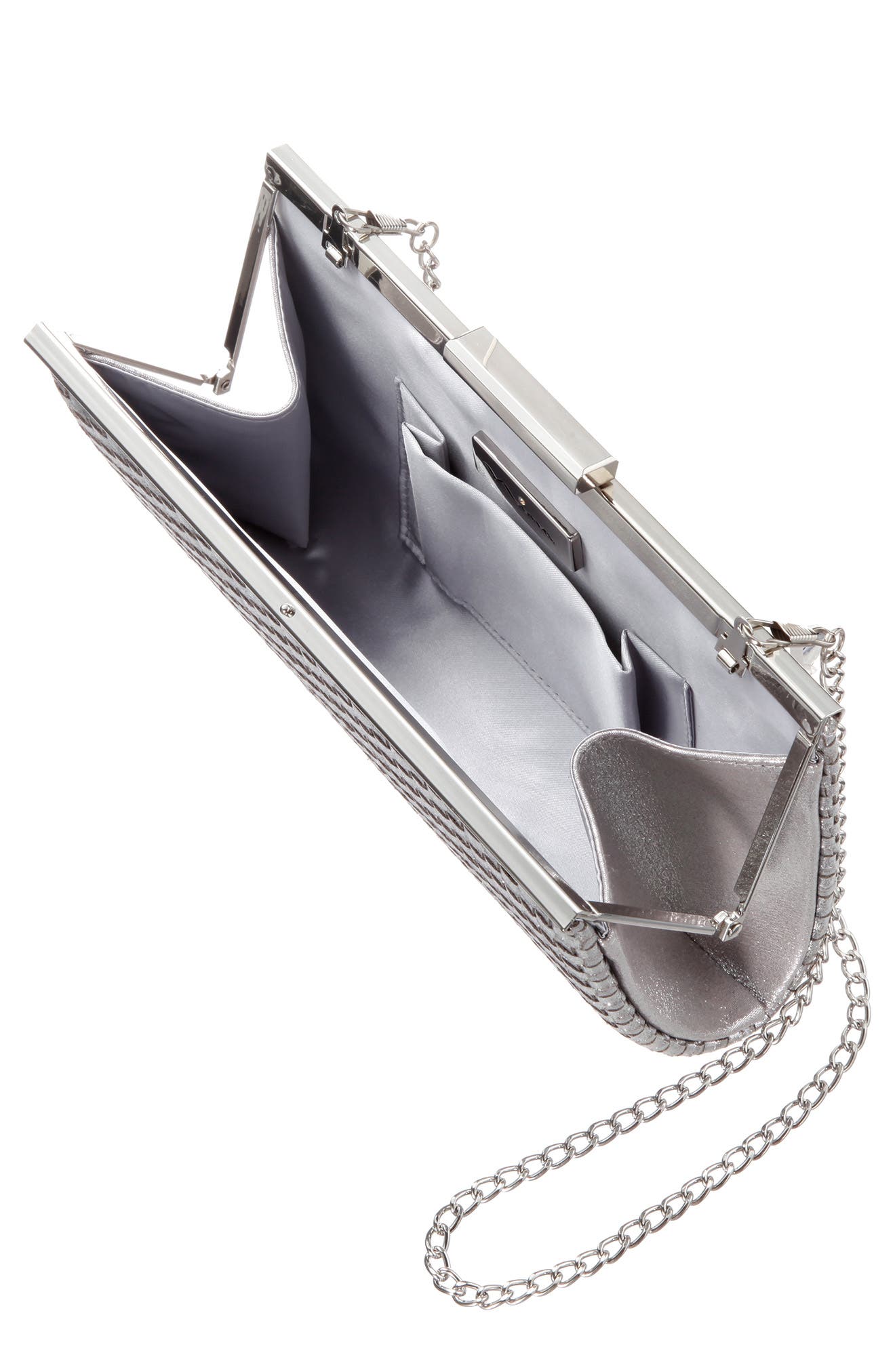 Lena Woven Frame Clutch, Alternate, color, SILVER