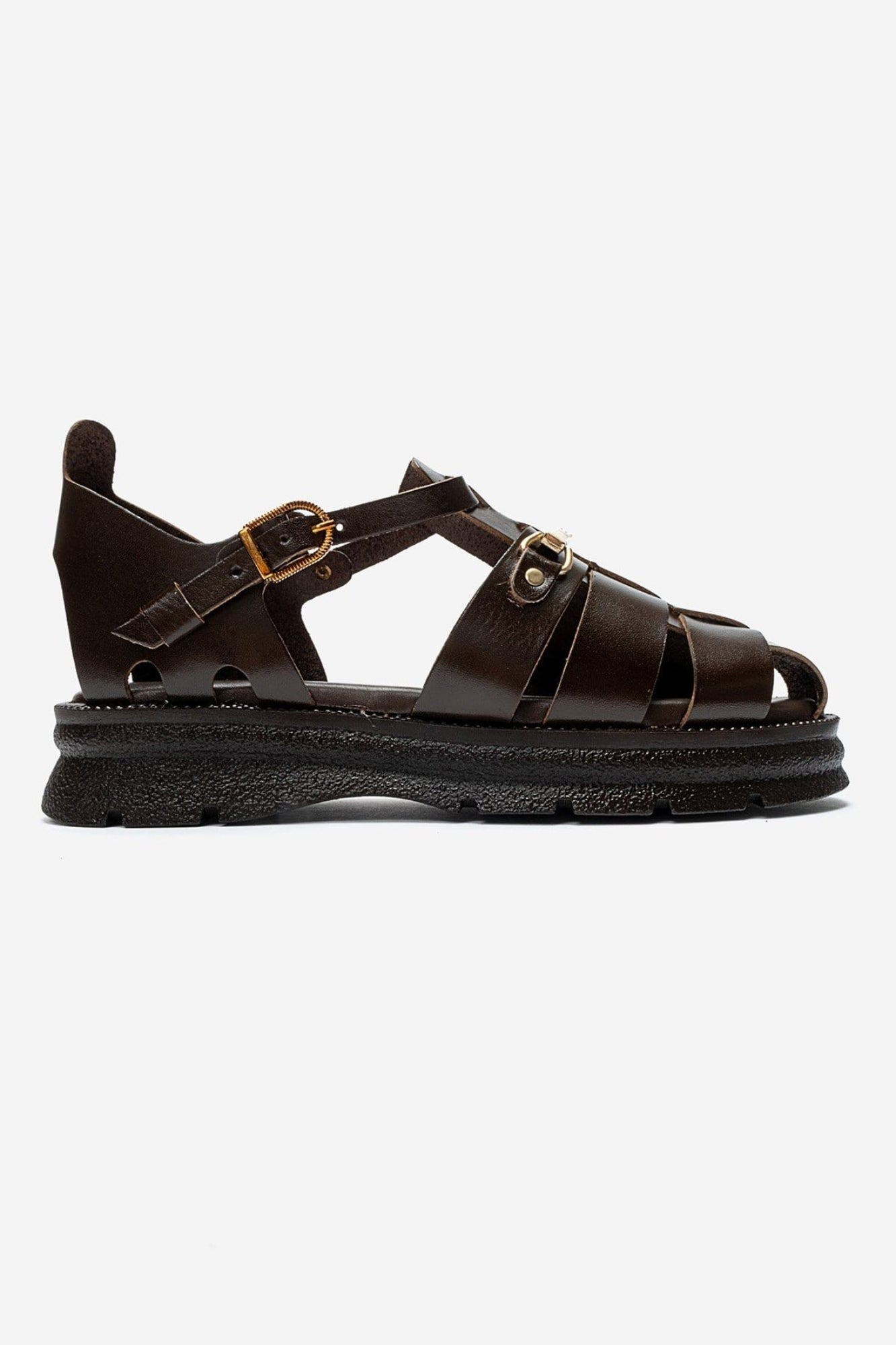 Riela Leather Buckle Sandal, Alternate, color, Brown