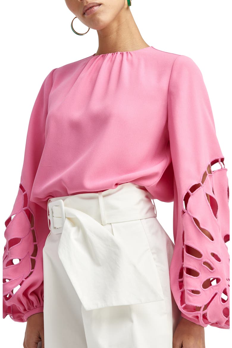 Palm Leaf Embroidered Cutout Blouse, Main, color, SPINEL
