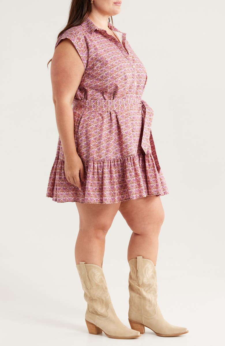 Treasure & Bond Floral Print Ruffle Hem Belted Minidress, Alternate, color, Ivory- Pink Budding Bloom