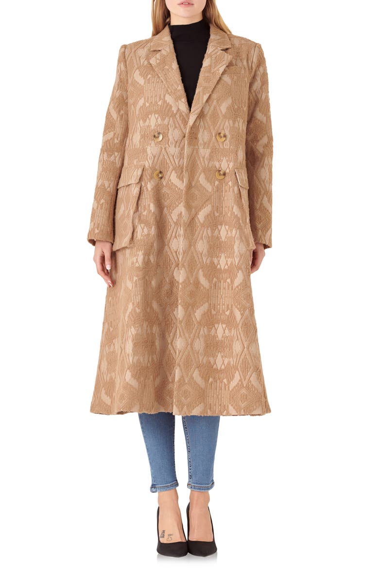 Brocade Swing Coat, Main, color, CAMEL