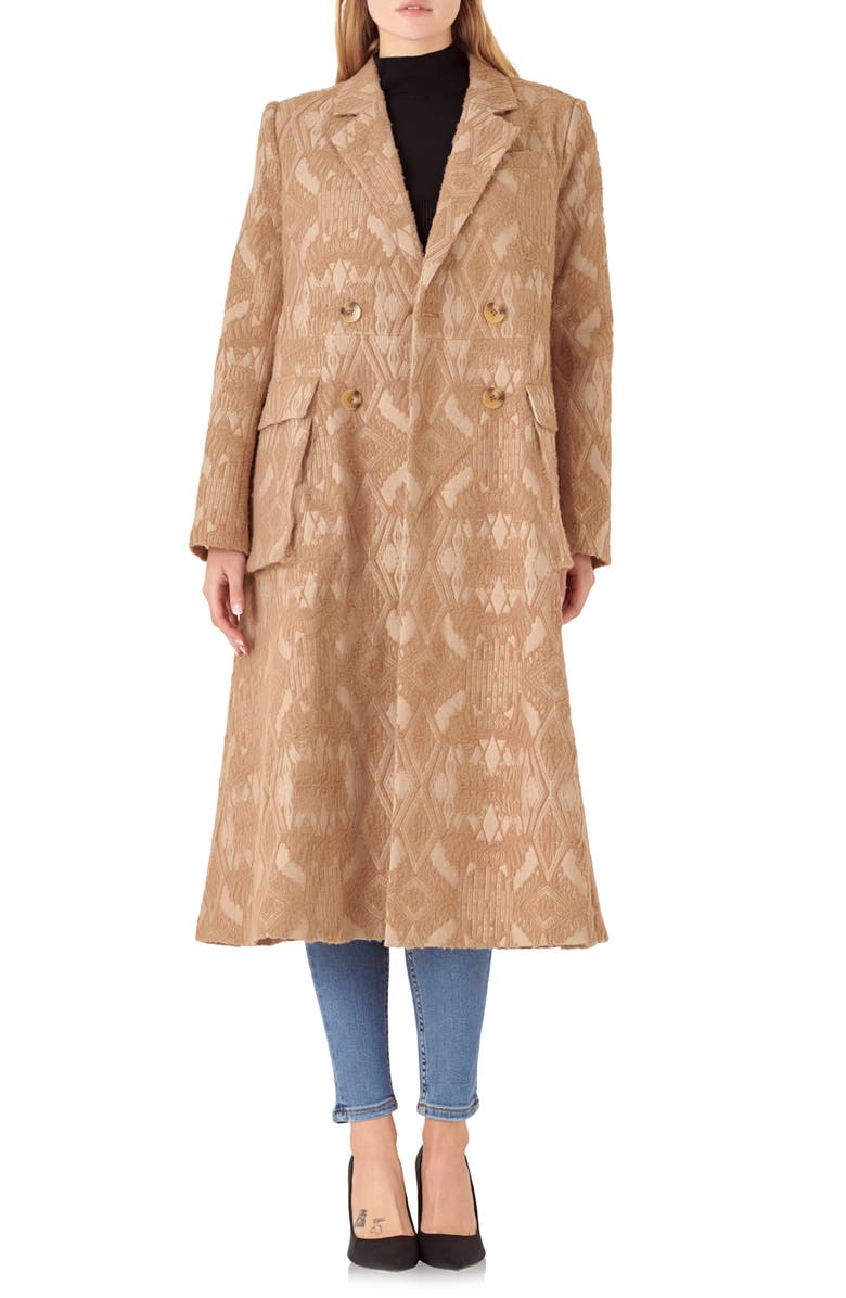 English Factory Brocade Swing Coat, Main, color, Camel
