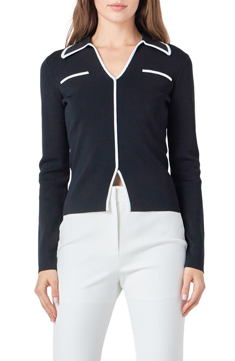 Endless Rose Contrast Trim Long Sleeve Top, Main, color, Black