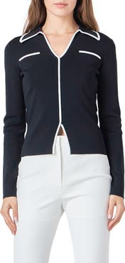 Endless Rose Contrast Trim Long Sleeve Top
