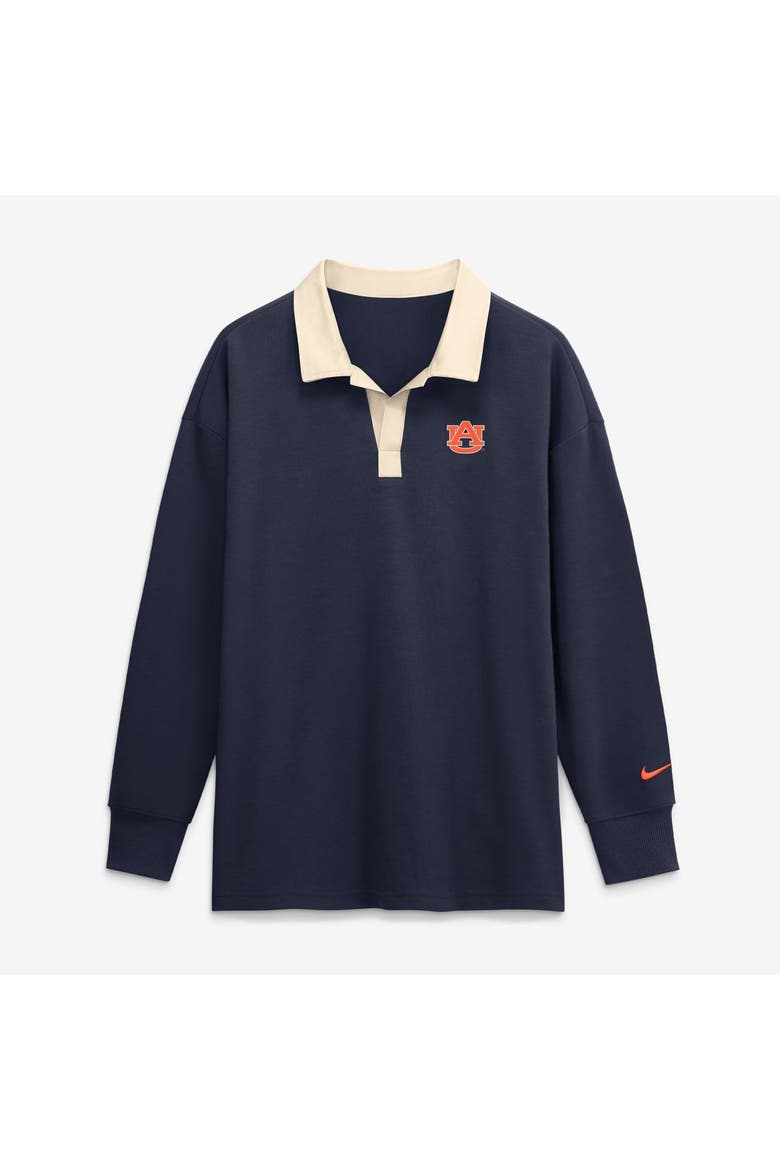 Women's Nike Navy Auburn Tigers Oversized Essential Dri-FIT Long Sleeve V-Neck Polo, Alternate, color, Navy
