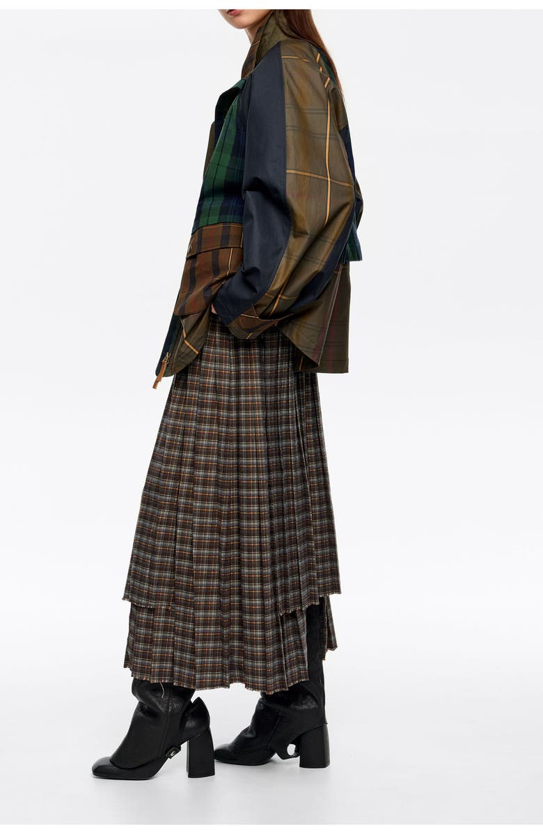 Bimba y Lola Short Multicolor Checked High Neck Trench, Alternate, color, Navy