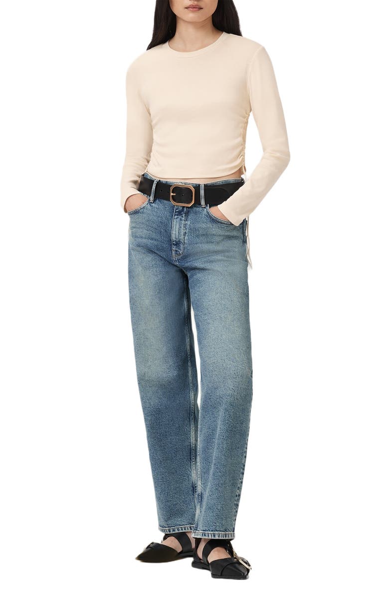 AllSaints Sonny Side Ruched Cotton Top, Alternate, color, Tofu White