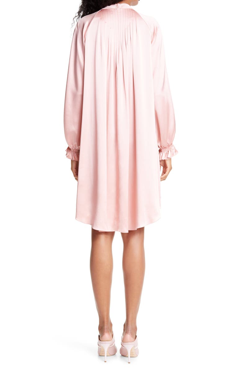 Adam Lippes Tie Neck Long Sleeve Silk Charmeuse Minidress, Alternate, color, 