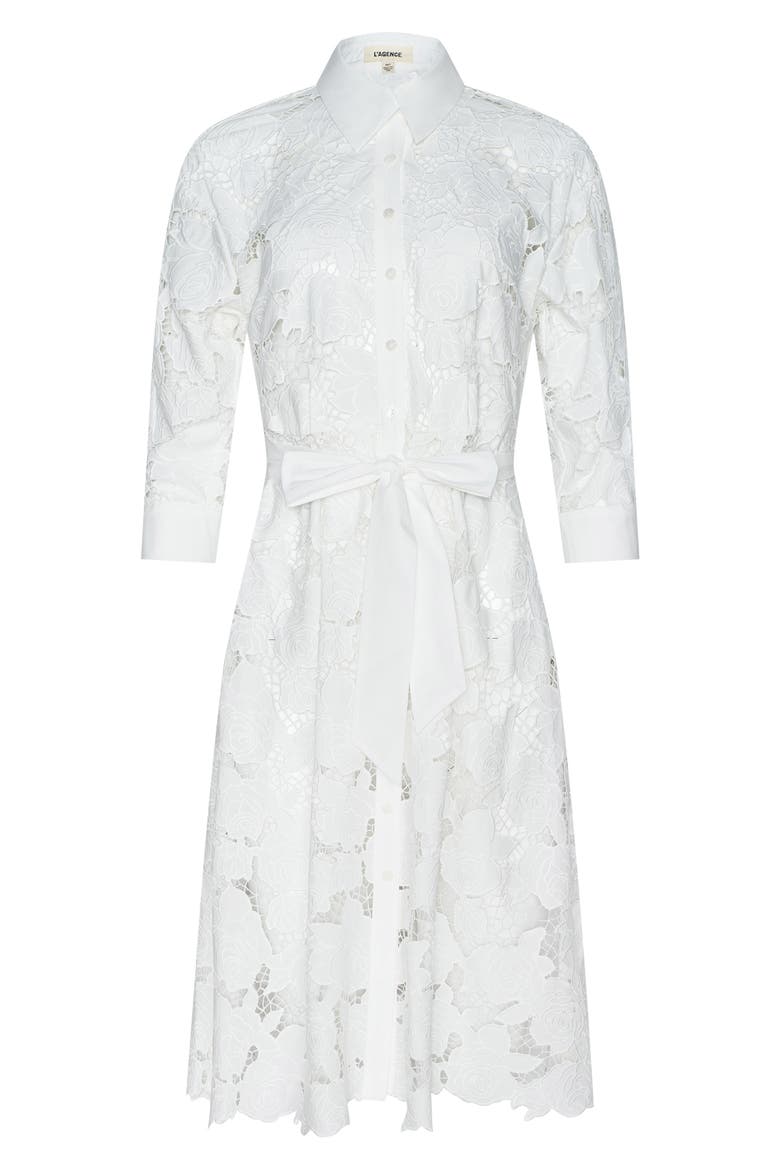 May Tie Waist Lace Midi Dress, Alternate, color, IVORY