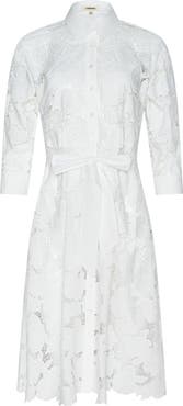 L'AGENCE May Tie Waist Lace Midi Dress