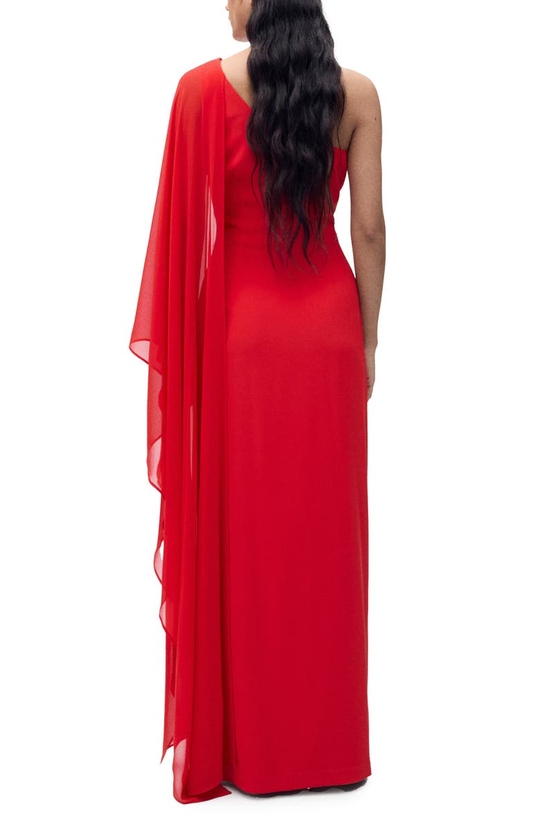 MANGO Asymmetric Flared One-Shoulder Long Sleeve Dress, Alternate, color, 