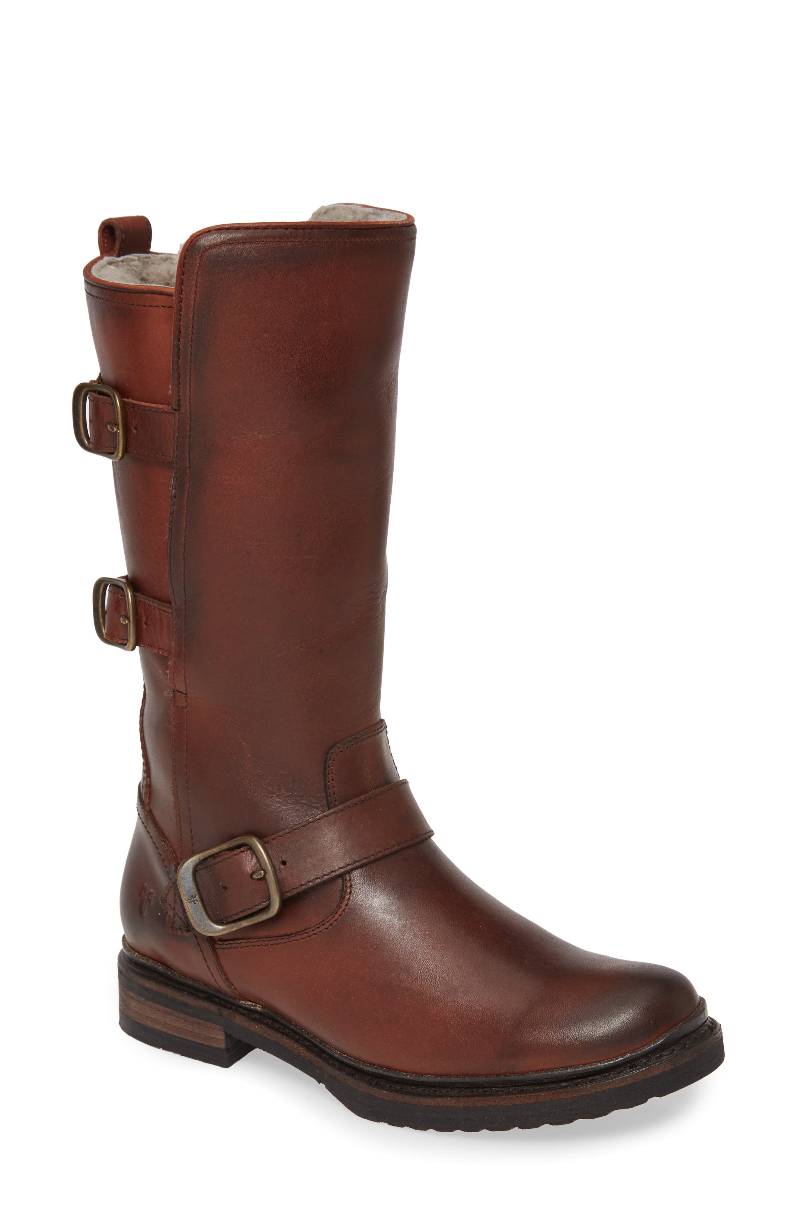 Veronica Weatherproof Genuine Shearling Boot, Main, color, REDWOOD LEATHER