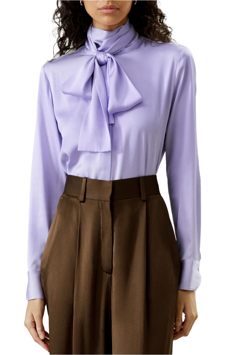 Lilysilk Silk Turtleneck Ribbon Blouse, Main, color, Lilac