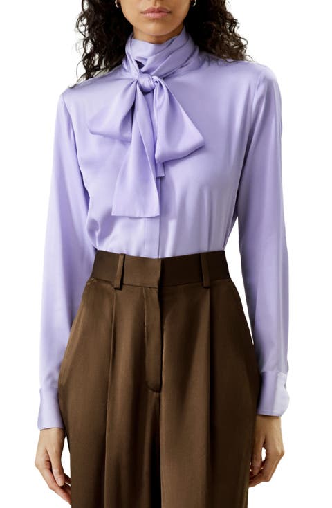 Silk Turtleneck Ribbon Blouse