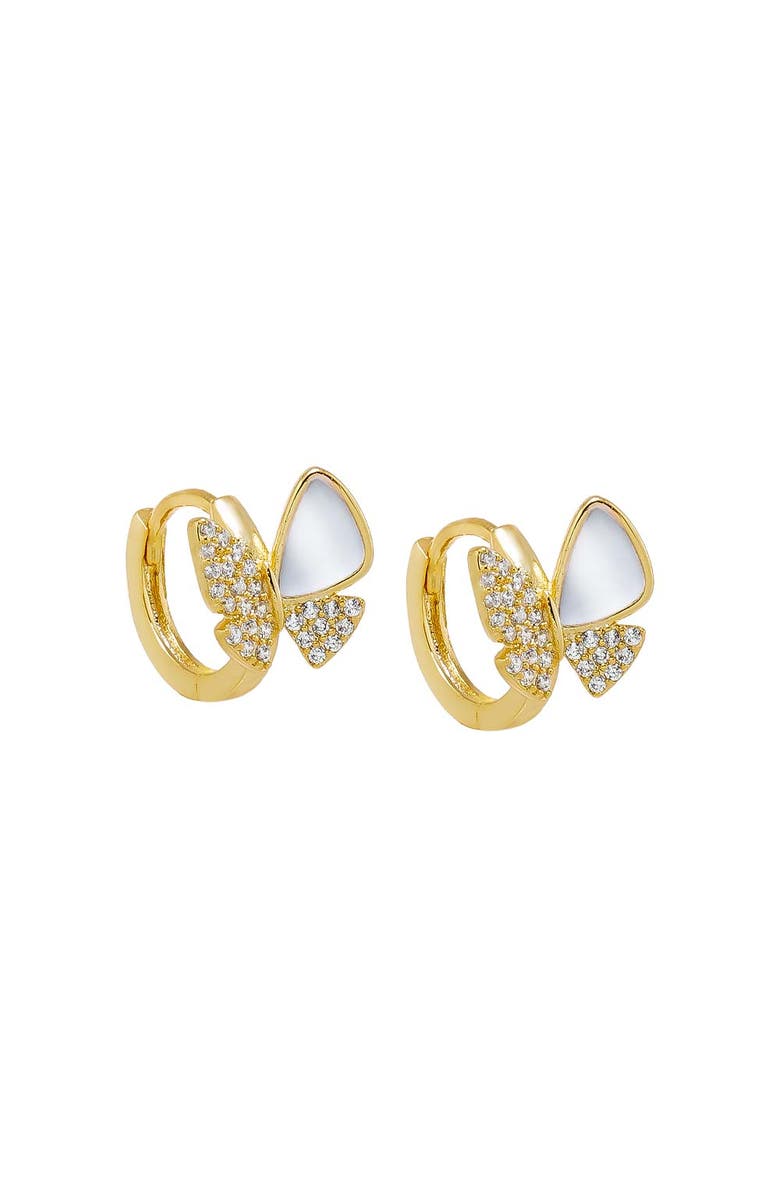 BY ADINA EDEN Pave X MOP Butterfly Huggie Earring, Main, color, Gold