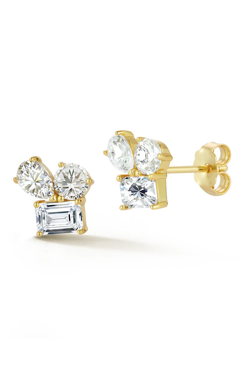 14k Gold Moissanite Cluster Stud Earrings, Main, color, GOLD