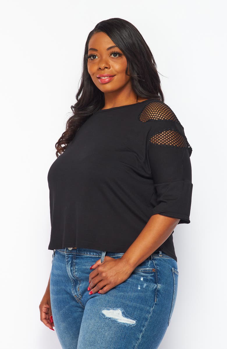 BLUEGREY Fishnet Double Notch Sleeve T-Shirt, Alternate, color,