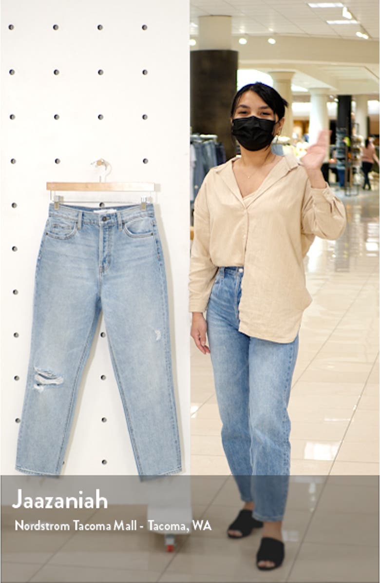 High Waist Fray Hem Nonstretch Straight Leg Jeans, sales video thumbnail