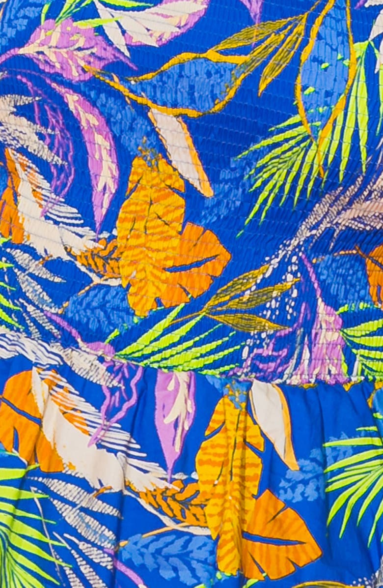 FLYING TOMATO Smocked Puff Sleeve Cotton Poplin Top, Alternate, color, Blue