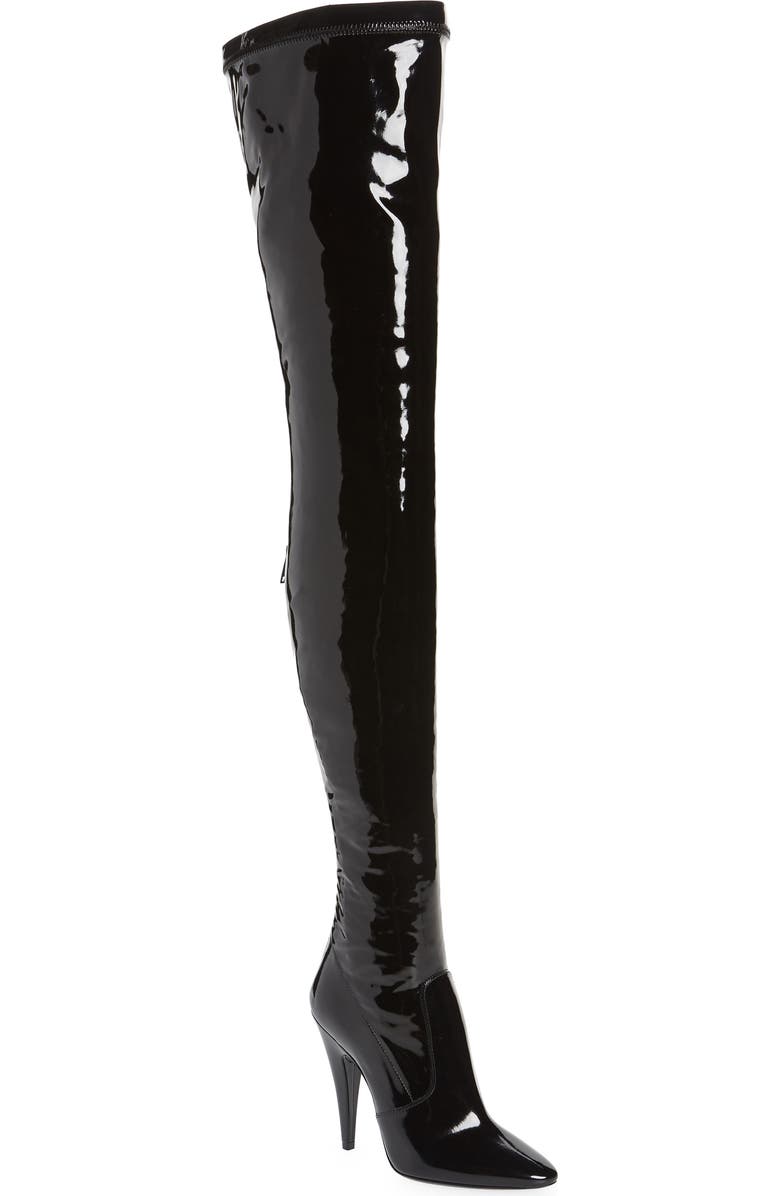 Saint Laurent Aylah Pointed Toe Thigh High Boot, Main, color,