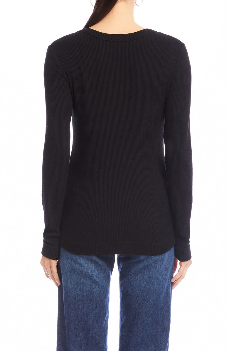 Karen Kane Rib V-Neck Long Sleeve Top, Alternate, color, Black