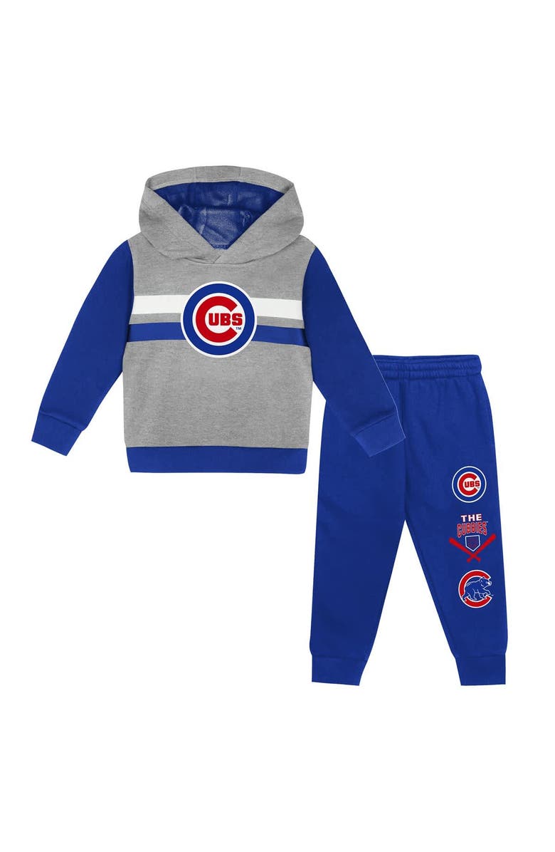 Outerstuff Toddler Heather Gray/Royal Chicago Cubs Wind Up Pullover Hoodie and Sweatpants Set, Main, color, 