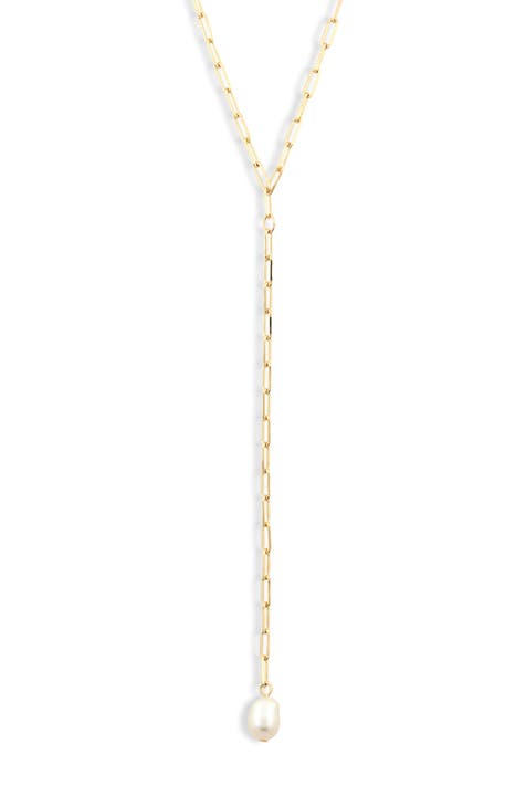 Faux Pearl Paper Clip Y-Necklace