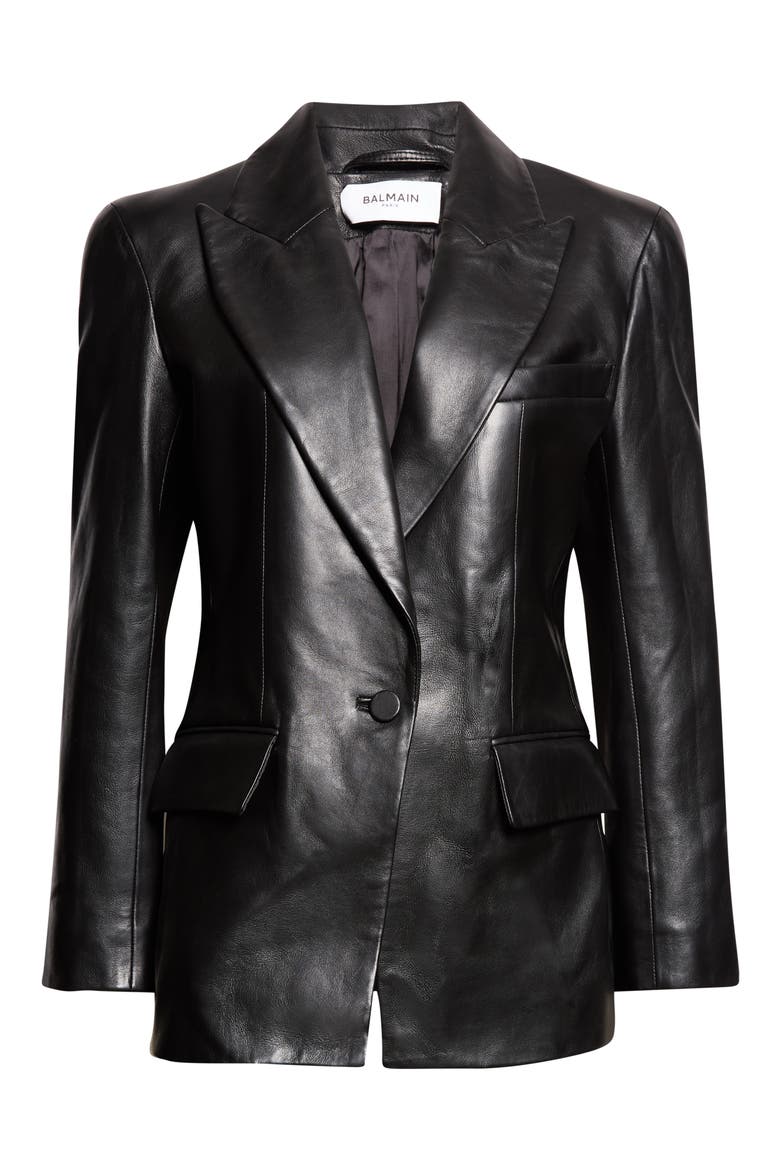 Sharp Shoulder Leather Jacket, Main, color, 0PA BLACK