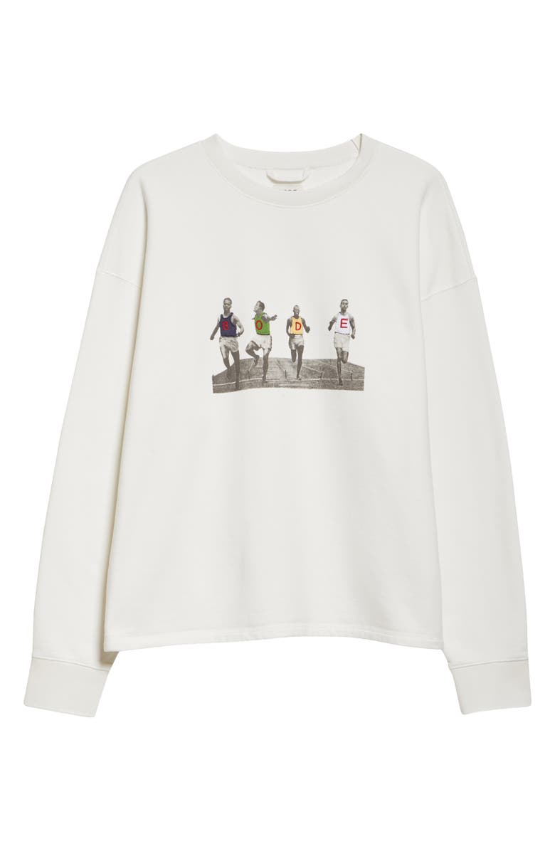 Bode Finish Line Embroidered Fleece Graphic Sweatshirt, Alternate, color, Cream