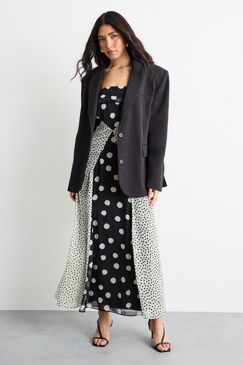 Printed Bandeau Seam Detail Midi Dress, Alternate, color, Mono