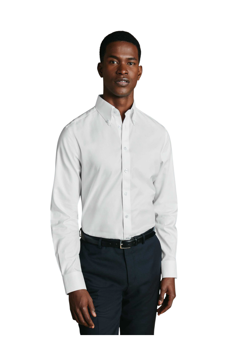 Slim Fit Non-Iron Solid Twill Button-Down Dress Shirt, Main, color, WHITE