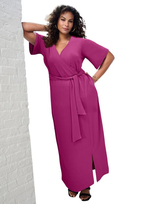 Plus Size Flutter Sleeve Wrap Maxi Dress