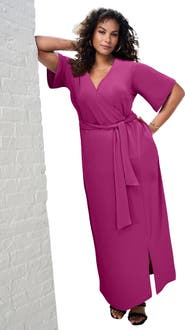 Roaman's Plus Size Flutter Sleeve Wrap Maxi Dress