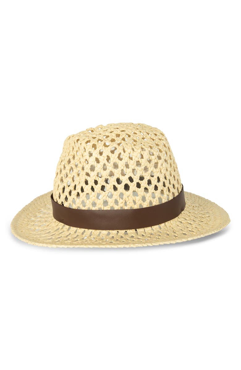Kurt Geiger London Open Weave Straw Fedora, Alternate, color, 