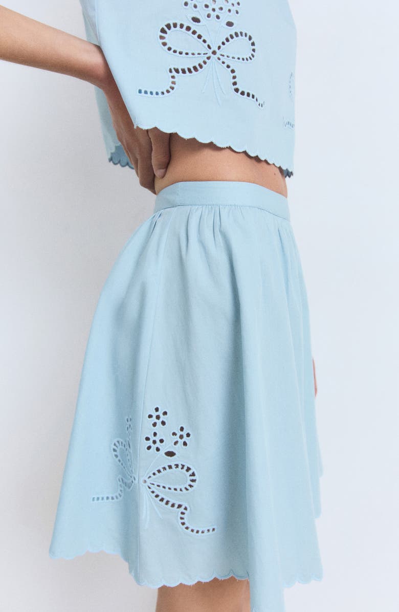 MANGO Embroidered Scallop Skirt, Alternate, color, Sky Blue