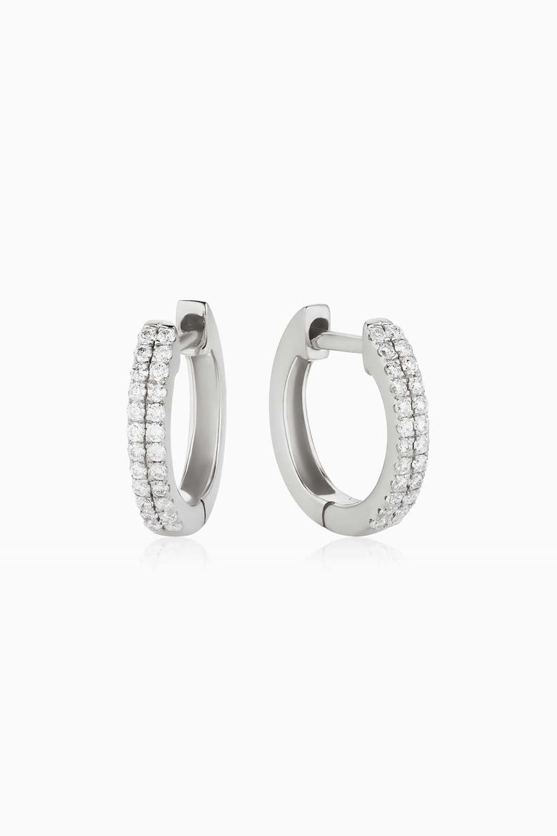 14K Gold Twin Row Diamond Mini Hoops, Main, color, White Gold - Diamonds