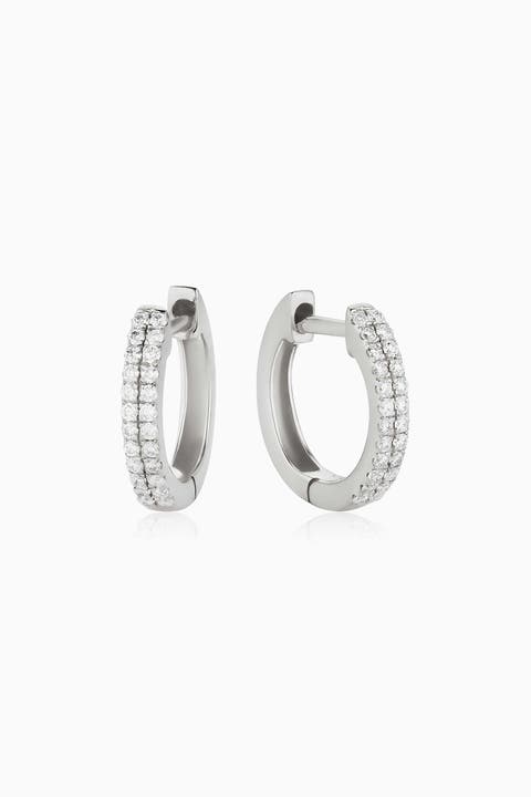 14K Gold Twin Row Diamond Mini Hoops
