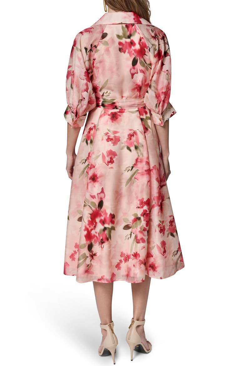 Floral Print Tie Waist Midi Shirtdress, Alternate, color, GERANIUM MULTI
