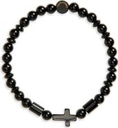 Caputo & Co. Men's Semiprecious Stone Cross Beaded Stretch Bracelet