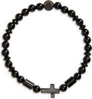 Caputo & Co. Men's Semiprecious Stone Cross Beaded Stretch Bracelet