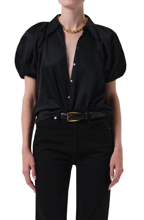 Leila Puff Sleeve Cotton & Silk Button-Up Shirt
