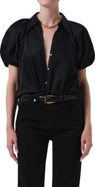 Citizens of Humanity Leila Puff Sleeve Cotton & Silk Button-Up Shirt