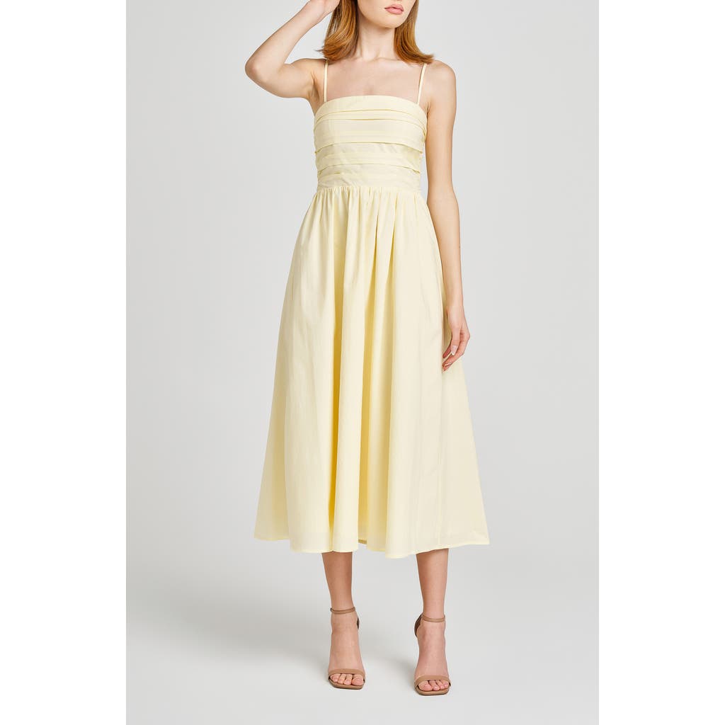 Wayf Sammie Pleat Strapless Stretch Cotton Sundress In Straw Yellow