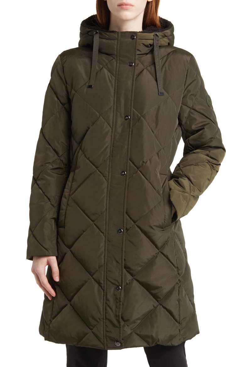 Diamond Quilted Hooded Long Puffer Coat, Main, color, LITCHFIELD LODEN
